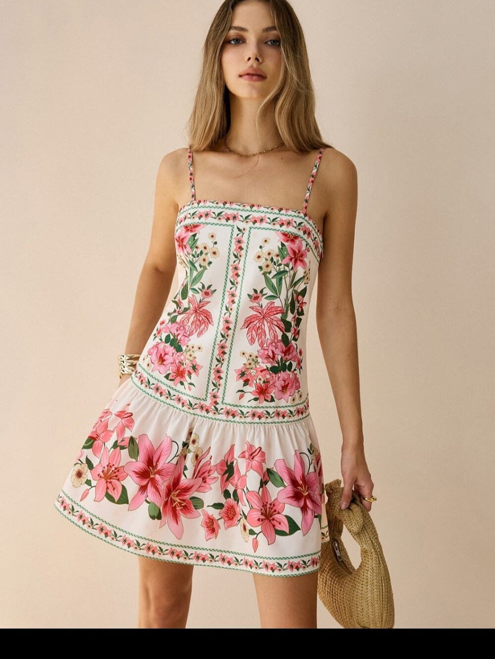 Commense Pink & White Floral Spaghetti-Strap Mini Dress
